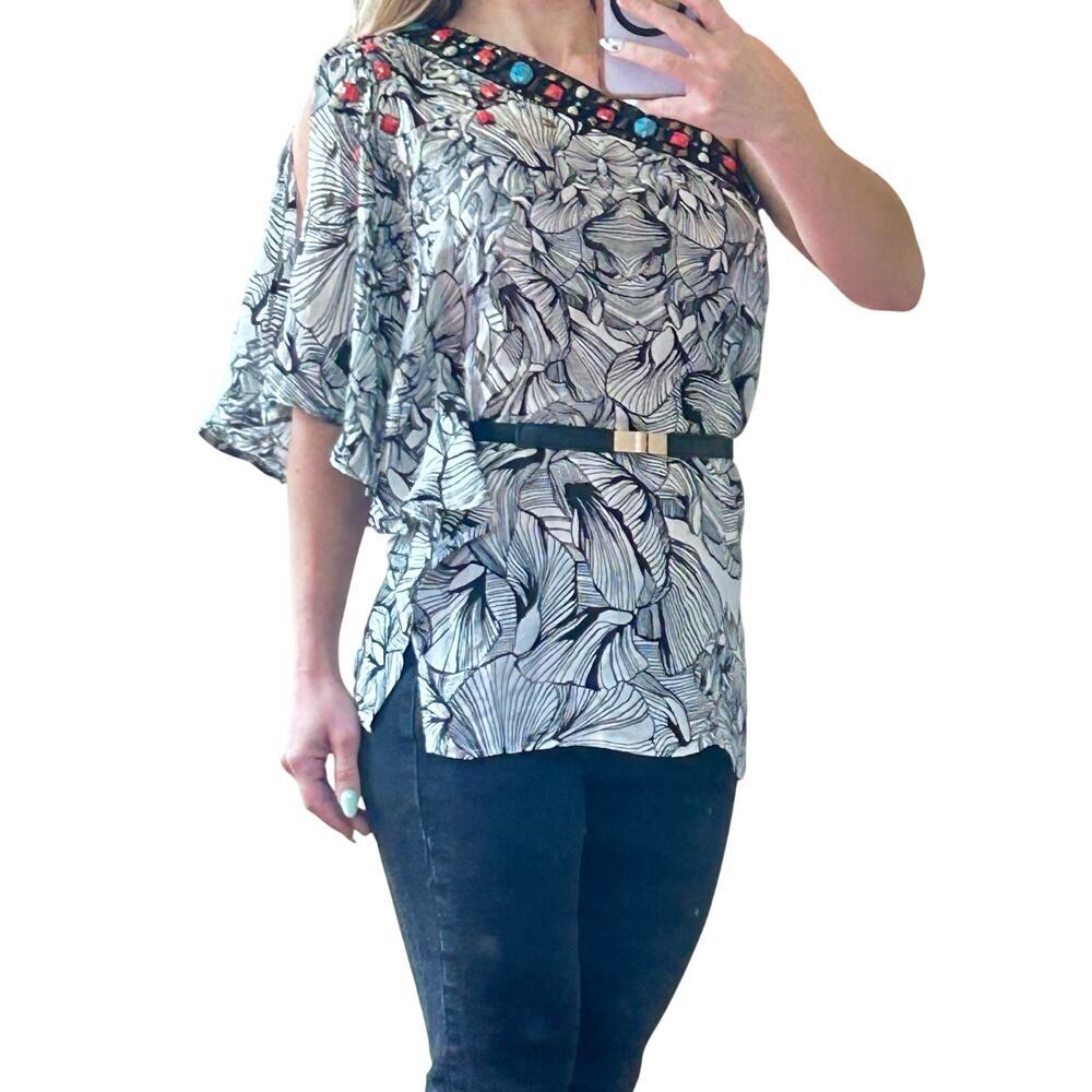 Bebe Y2K Vintage 100% Silk Embellished One-Shoulder XS